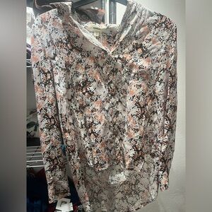 nice coral, white, and black blouse